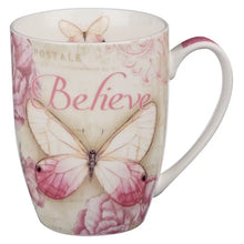 Load image into Gallery viewer, Mug - Believe Pink Butterfly - Mark 9:23
