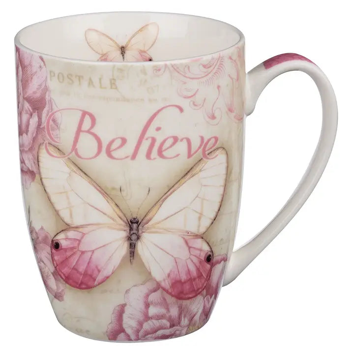 Mug - Believe Pink Butterfly - Mark 9:23
