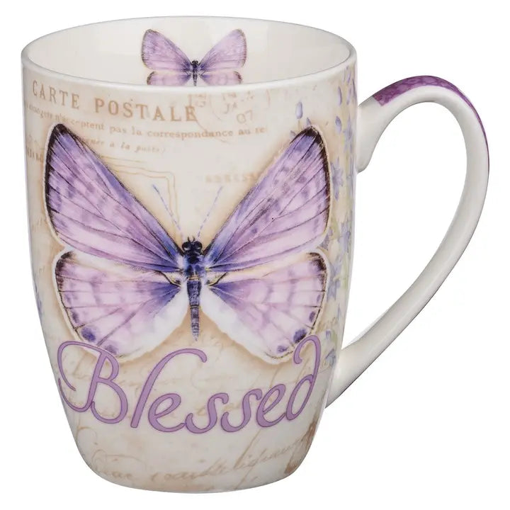 Mug - Blessed Purple Butterfly Coffee Mug - Jeremiah 17:7